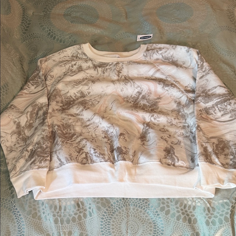 Old Navy Women's Marble Crew Neck Sweater - Gray and Cream